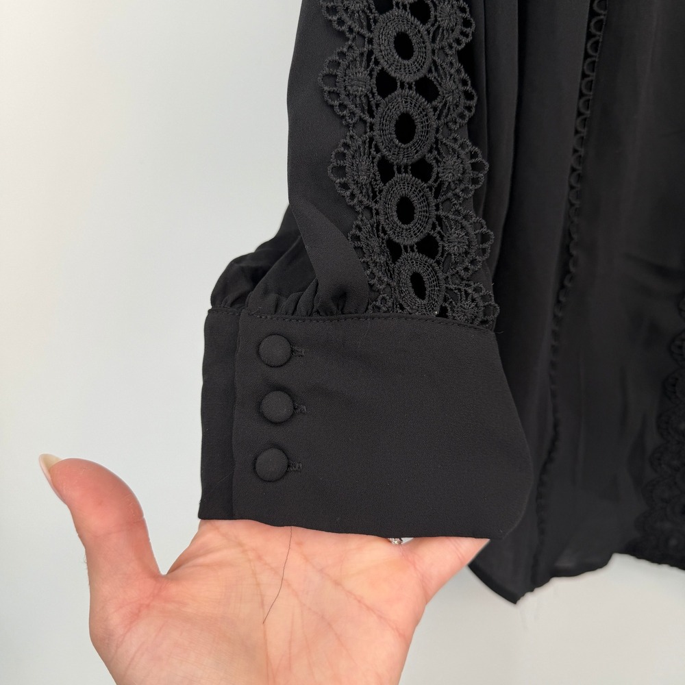 Torrid Size 3 Black Lace Trim Button Front Sheer Georgette Blouse Top Whimsigoth - Picture 3 of 9